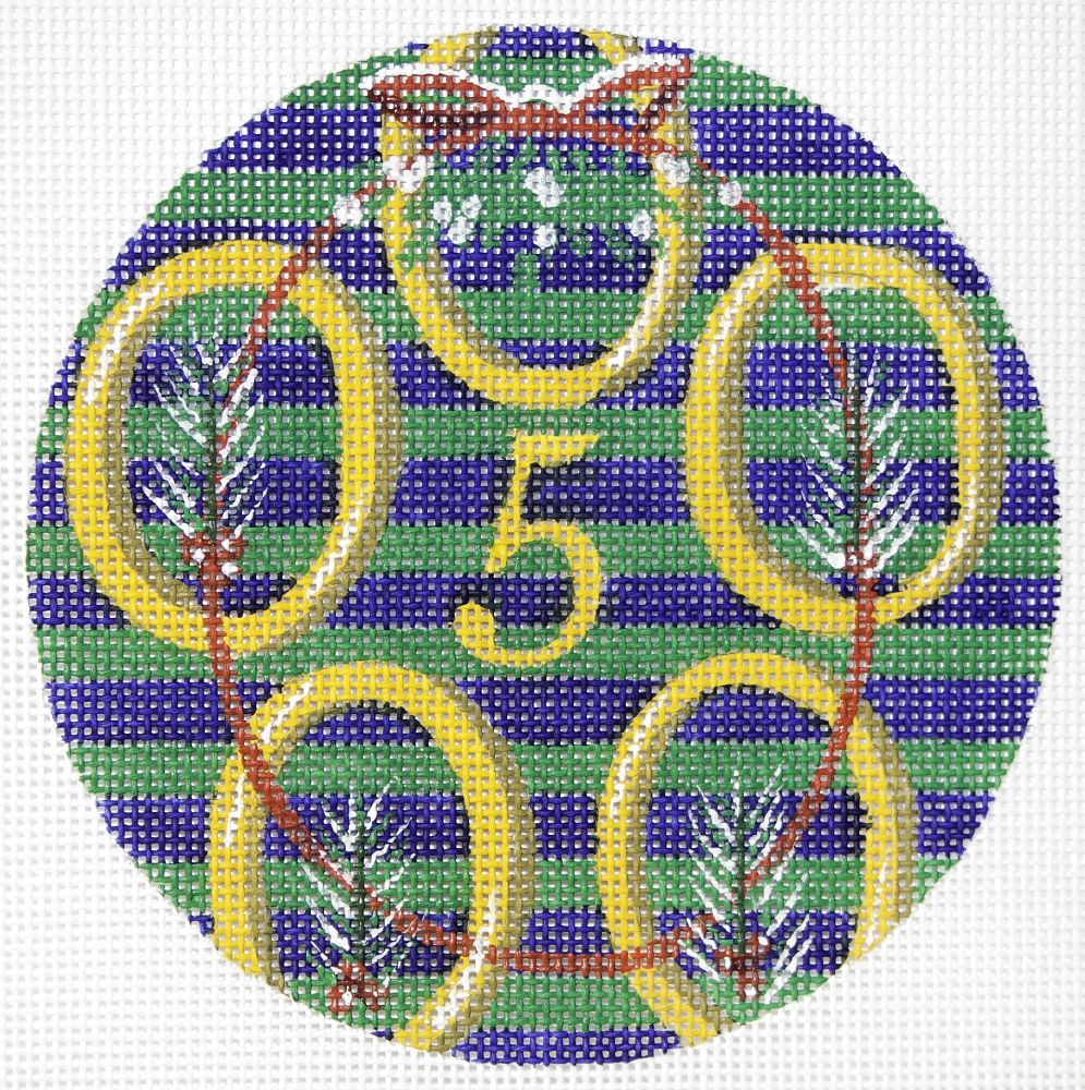 PLD Designs Florence 12 Days of Christmas 5 Gold Rings Needlepoint Canvas