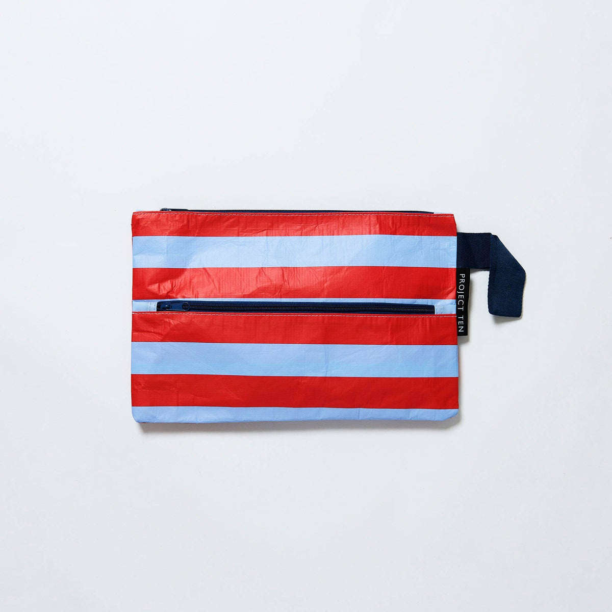 Project Ten Red Blue Stripe Double Zip Project Bag