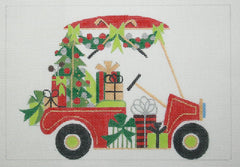 Raymond M. Crawford Christmas Golf Cart Needlepoint Canvas