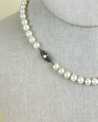Vintage Single Strand Pearl Necklace with Sterling Silver and Pearl Clasp