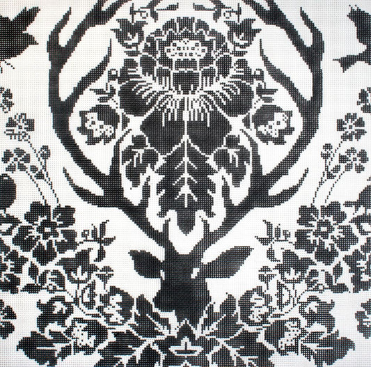 Cooper Oaks Design Antler Damask-Black Needlepoint Canvas