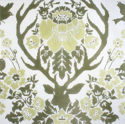 Cooper Oaks Design Antler Damask- Sage Needlepoint Canvas