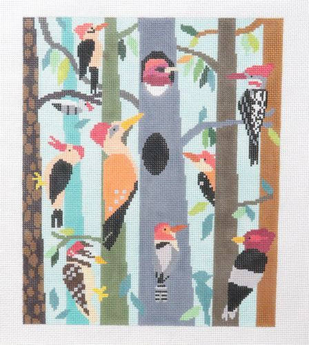 Birds of a Feather Woodpecker Hollow Needlepoint Canvas
