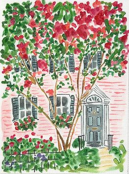Kate Dickerson Needlepoint Collections Lindsay Brackeen Charleston Pink House and Cherry Tree Needlepoint Canvas