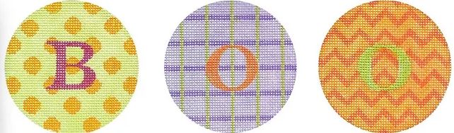 Kate Dickerson Needlepoint Collections Bright Disk Letters Boo Set Of Three on One Canvas Needlepoint Canvas