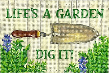 Kate Dickerson Needlepoint Collections Sally Eckman Roberts Lifes A Garden Dig It with Trowel Needlepoint Canvas