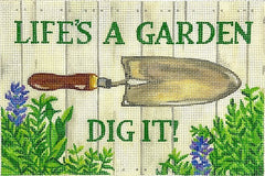 Kate Dickerson Needlepoint Collections Sally Eckman Roberts Lifes A Garden Dig It with Trowel Needlepoint Canvas