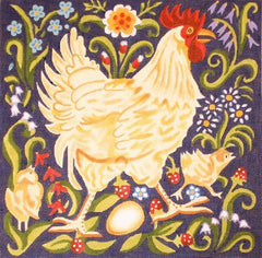 The Meredith Collection Buff Rooster with Chicks Wildflowers and Leaves Needlepoint Canvas