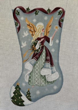 Rebecca Wood Designs Green Star Angel Stocking Needlepoint Canvas - 18M