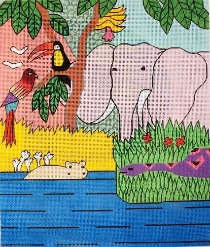 The Meredith Collection Animal Kingdom Medium Satchel Needlepoint Canvas