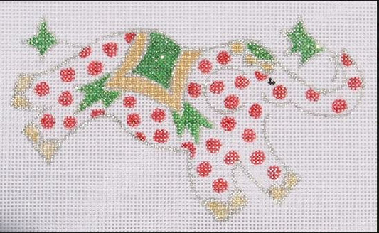 Kate Dickerson Needlepoint Collections Jilly Walsh Ornament Mini Elephant Red Polka Dots with Green Silver and Gold Christmas Needlepoint Canvas