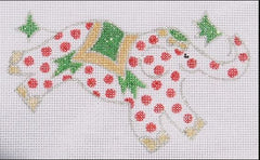 Kate Dickerson Needlepoint Collections Jilly Walsh Ornament Mini Elephant Red Polka Dots with Green Silver and Gold Christmas Needlepoint Canvas