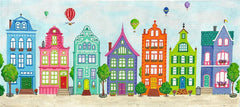 Kate Dickerson Needlepoint Collections Colorful Row Houses and Hot Air Balloons Needlepoint Canvas