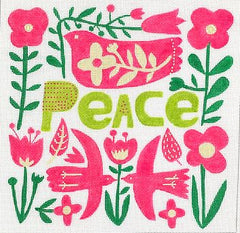 Kate Dickerson Needlepoint Collections Carolyn Gavin Peace with Doves and Flowers Hot Pink Greens and Cream Needlepoint Canvas