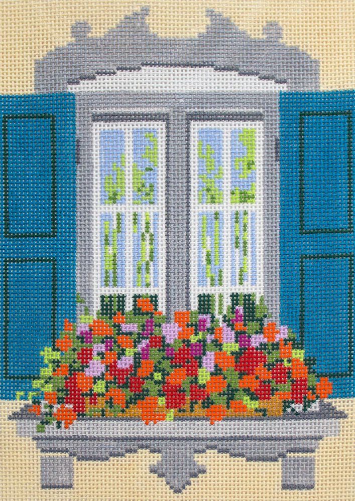 The Meredith Collection Window Formal Garden Needlepoint Canvas