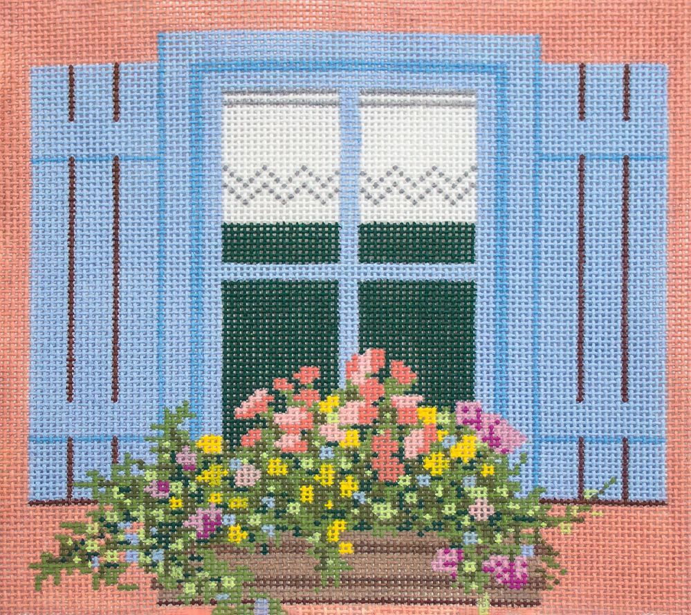 The Meredith Collection Window Blue Shutters Needlepoint Canvas