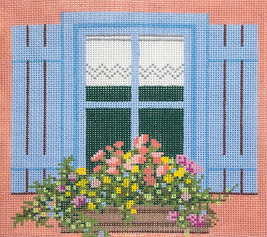 The Meredith Collection Window Blue Shutters Needlepoint Canvas
