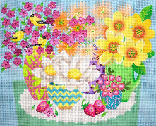 Melissa Shirley Designs Goldfinch Bouquets Needlepoint Canvas
