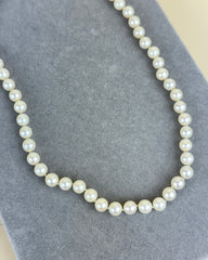 Vintage Single Strand Pearl Necklace with Sterling Silver and Pearl Clasp