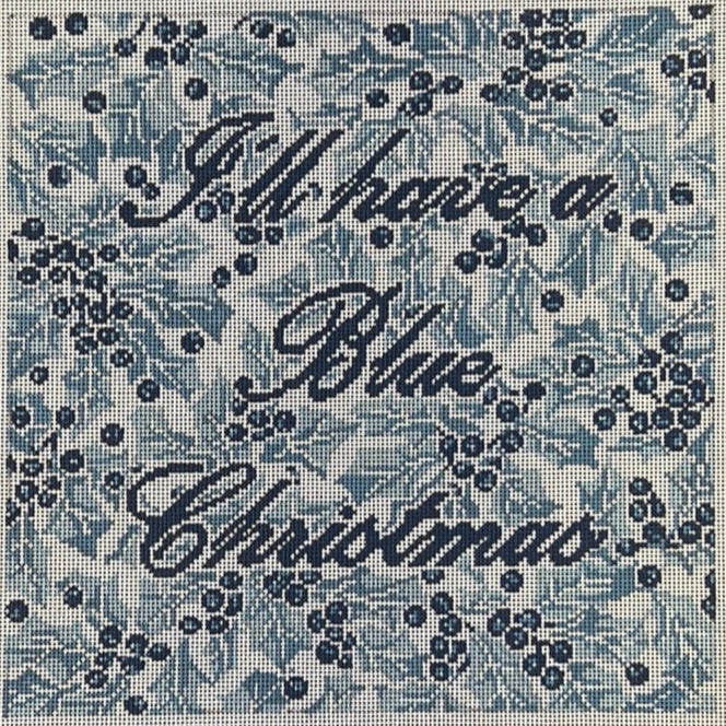 The Gingham Stitchery Kate Woodward Blue Christmas Pillow Needlepoint Canvas