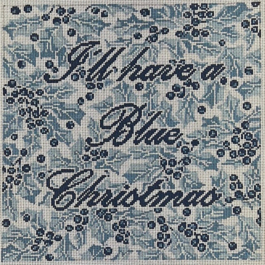 The Gingham Stitchery Kate Woodward Blue Christmas Pillow Needlepoint Canvas