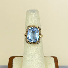 Vintage Retro Lab Aquamarine and 14k Gold Ring