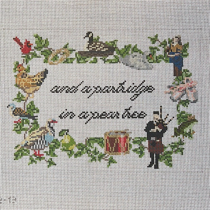 The Gingham Stitchery Kate Woodward Partridge In A Pear Tree 13 Mesh Needlepoint Canvas