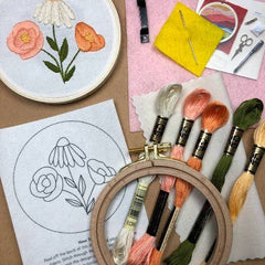 M Creative J Flower Trio Floral Embroidery Kit for Beginners