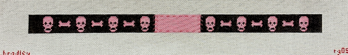 A. Bradley Needlearts Pink and Black Skulls Pet Collar Needlepoint Canvas