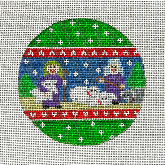 Canvasworks Shepherds and Lambs Ornament Needlepoint Canvas - Green