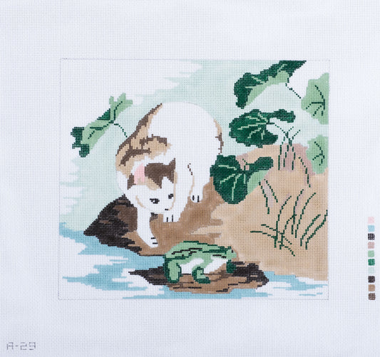 Changing Woman Designs Cat and Frog Needlepoint Canvas