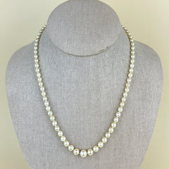 Vintage Graduated Single Strand Pearl Necklace with Sterling Silver and Pearl Clasp
