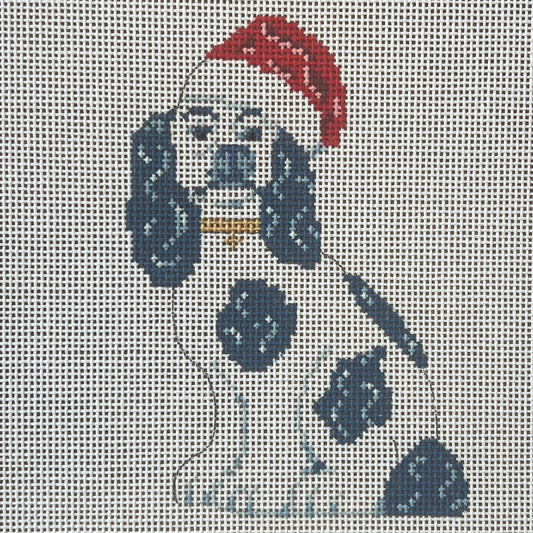 The Gingham Stitchery Kate Woodward Staffy With Santa Hat Needlepoint Canvas
