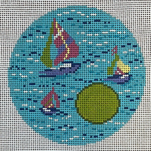 The Gingham Stitchery Krissy Johnson Designs Grosse Pointe Boats Needlepoint Canvas