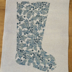 The Gingham Stitchery Kate Woodward Blue Holly Stocking 14 Mesh Needlepoint Canvas