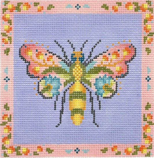 PLD Designs Abigail Cecile Garden Bee in Pinks & Purples Needlepoint Canvas