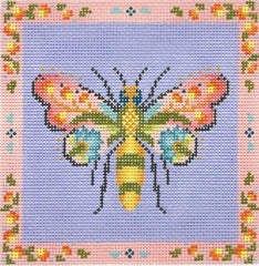 PLD Designs Abigail Cecile Garden Bee in Pinks & Purples Needlepoint Canvas