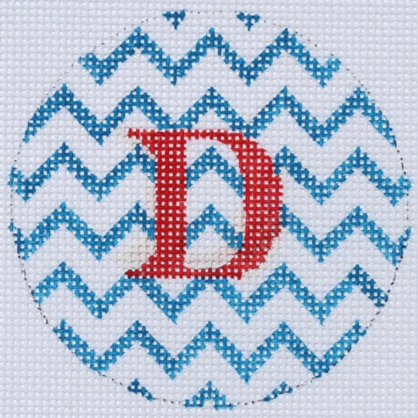 Kate Dickerson Needlepoint Collections Bright Disk Letter Marine Blue and White Zigzag Red Letter Specify Letter Or Blank Needlepoint Canvas