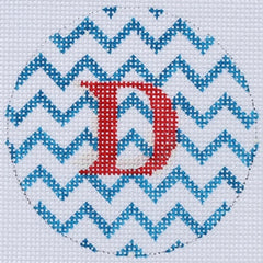 Kate Dickerson Needlepoint Collections Bright Disk Letter Marine Blue and White Zigzag Red Letter Specify Letter Or Blank Needlepoint Canvas
