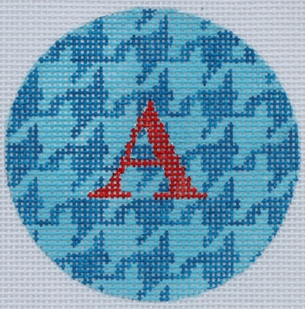 Kate Dickerson Needlepoint Collections Bright Disk Letter Blues Houndstooth Red Letter Specify Letter Or Blank Needlepoint Canvas