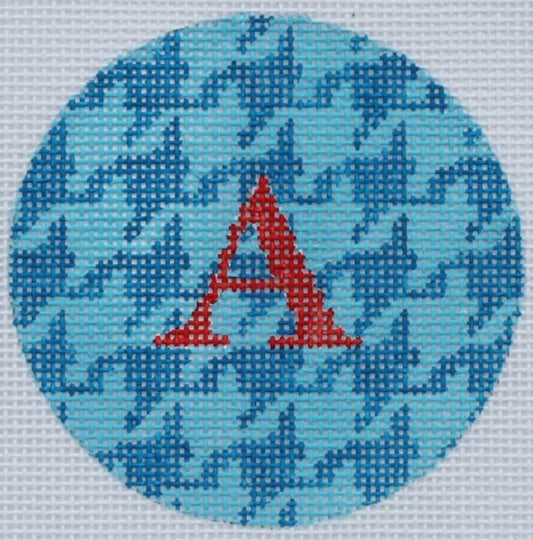 Kate Dickerson Needlepoint Collections Bright Disk Letter Blues Houndstooth Red Letter Specify Letter Or Blank Needlepoint Canvas