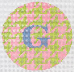 Kate Dickerson Needlepoint Collections Bright Disk Letter Bright Pink and Lime Houndstooth Periwinkle Letter Specify Letter Or Blank Needlepoint Canvas