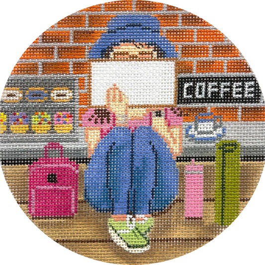 Alice Peterson Co. Gayla Elliot Stitching Girl Coffee Needlepoint Canvas