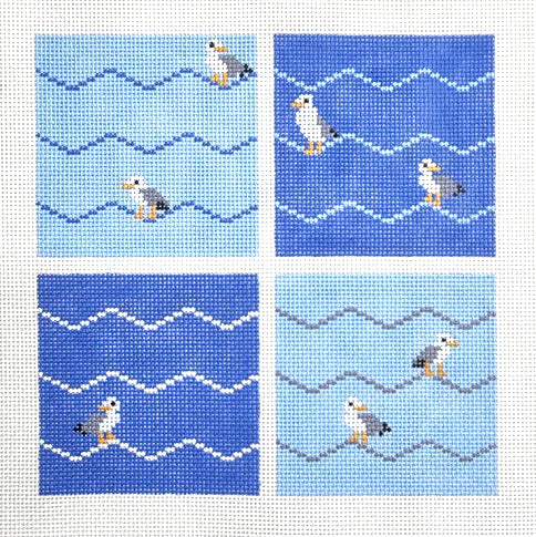 Alice & Blue Seagull Coasters Set Needlepoint Canvas