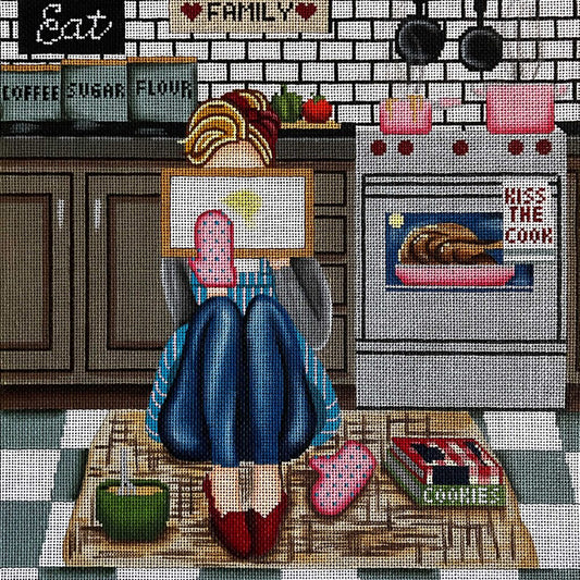 Alice Peterson Co. Gayla Elliott Stitching Girl Kitchen Needlepoint Canvas