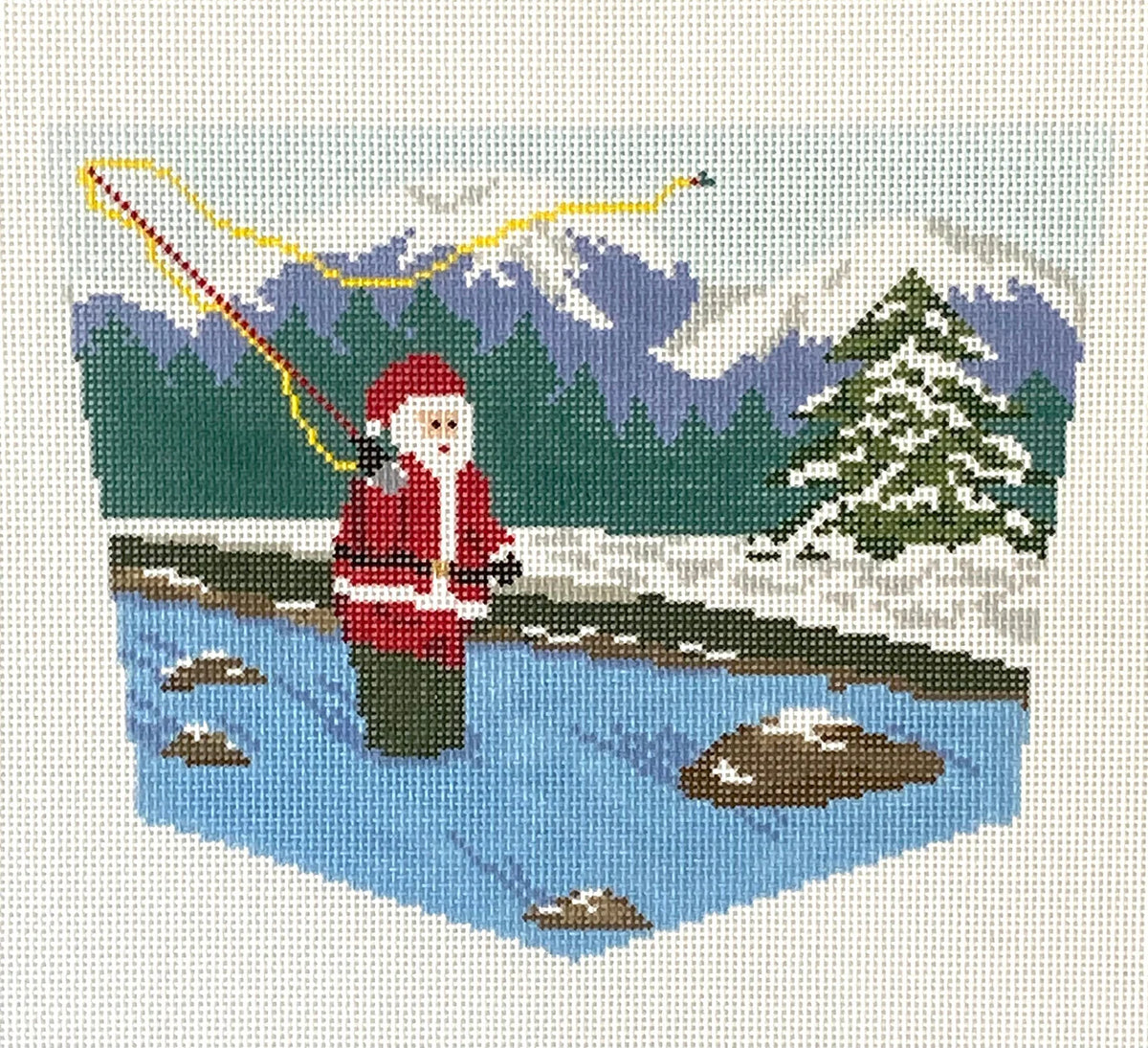 Ann Kaye Studio Fly-Fishing Santa Stocking Cuff Needlepoint Canvas