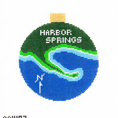 Ann Kaye Studio Harbor Springs Michigan Map Round Ornament Needlepoint Canvas