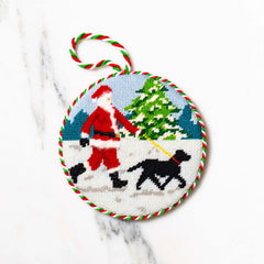 Ann Kaye Studio Sporty Santa Dog Walking Santa Black Lab Needlepoint Canvas