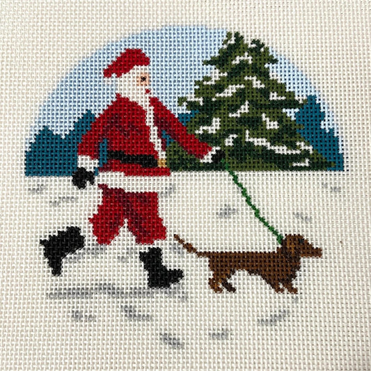 Ann Kaye Studio Sporty Santa Dog Walking Santa Dachshund Needlepoint Canvas