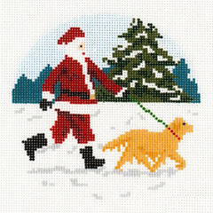 Ann Kaye Studio Sporty Santa Dog Walking Santa Yellow Lab Needlepoint Canvas